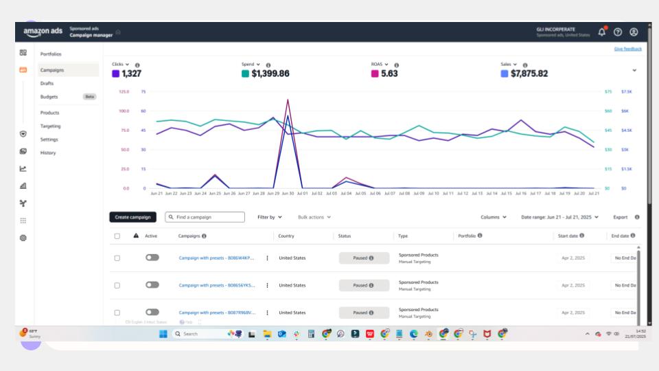 Facebook Instagram ad campaign management screen with performance graphs