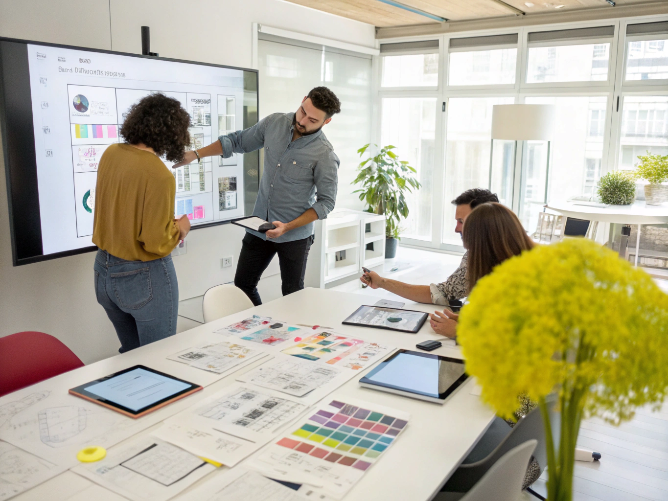 Graphic Designers and Social Media Strategists collaborating