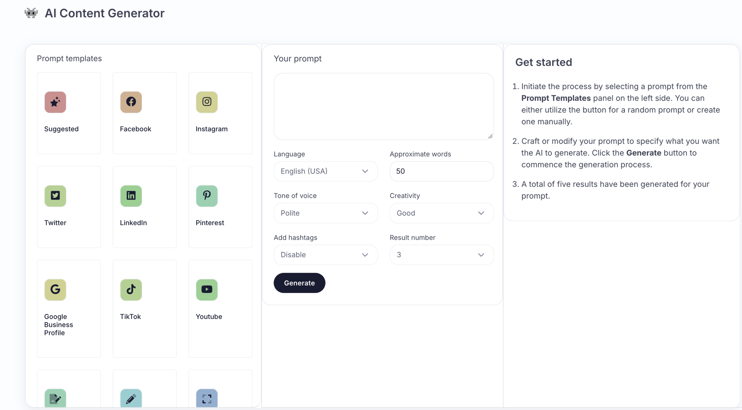 AI content composer workspace with writing suggestions