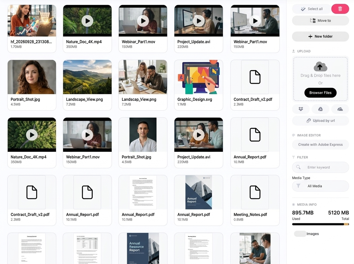 File library with brand watermark applied to media assets