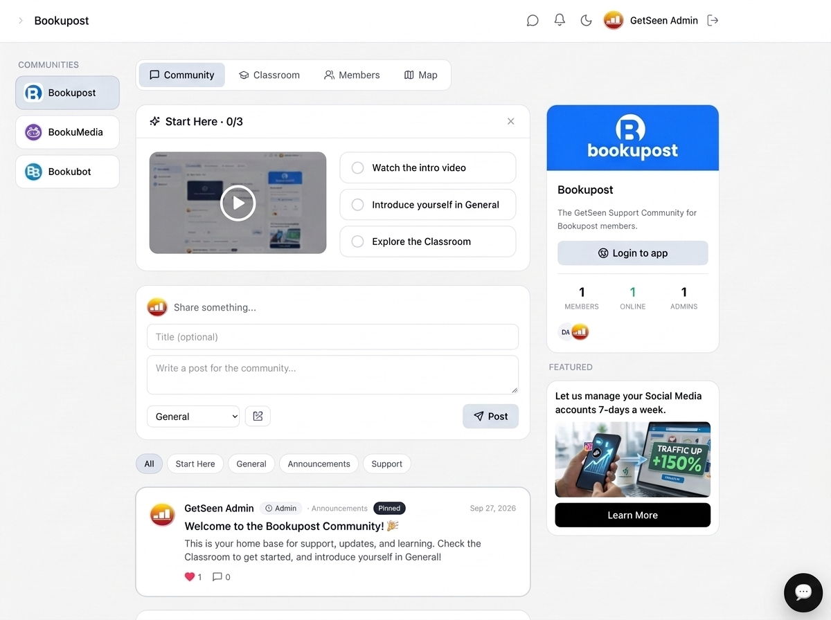 Bookupost private member community feed
